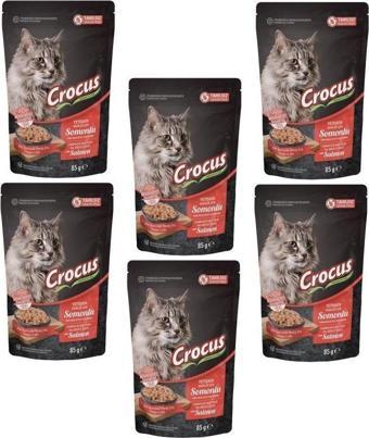 Crocus 6 Adet Tahılsız Kedi Somonlu Pouch Jöleli  Yaş Mama 85 g  