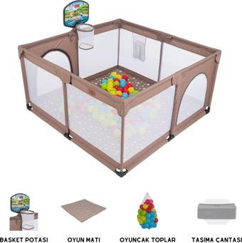 Mamma Playard Plus Güvenli Bebek Ve Çocuk Oyun Alanı Oyun Parkı 125x125 Basket Potası, Oyun Matı Ve Topları