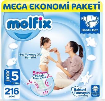 Molfix Bebek Bezi 5 Beden Junior Mega Ekonomi Paketi 216 Adet