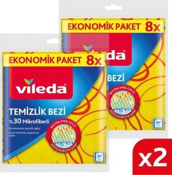 Vileda 2 Paket 8'Li 30% Mikrofiberli Mutfak Bezi