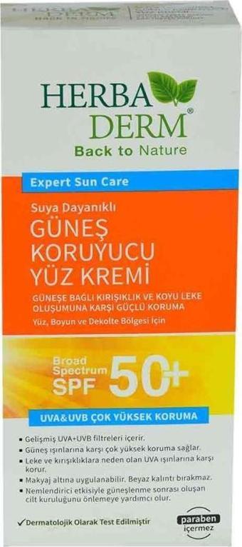 Herbaderm Güneş Koruyucu Yüz Kremi SPF 50+ Faktör 75ML