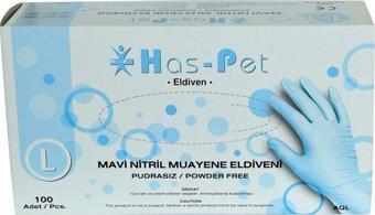 Has-Pet Pudrasız Mavi Nitril Eldiven Büyük Boy (L) 100 Lü Paket