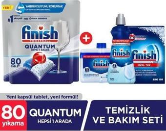 Finish Quantum 80 Kapsül Tablet Bulaşık Makinesi Deterjanı + Temizlik ve Bakım Seti