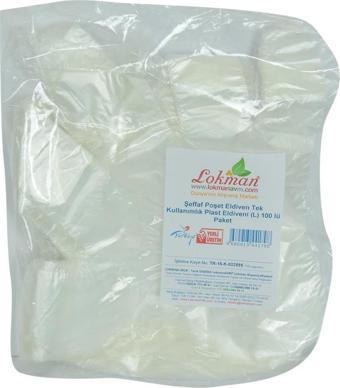 LokmanAVM Şeffaf Poşet Eldiven Tek Kullanımlık Plast Eldiveni (L) 100 lü Paket