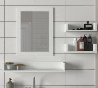 Dekorister Simon Banyo Üst Dolabı Aynalı Etajer Beyaz