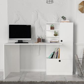 Dekorister Merinos Kitaplıklı Çalışma Masası Beyaz