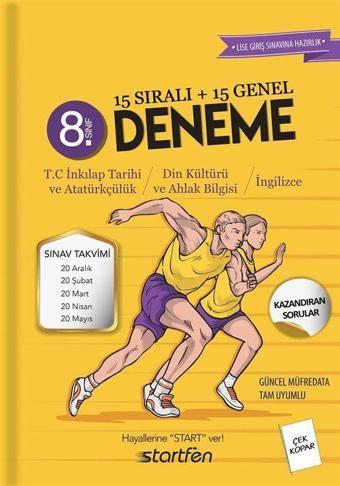 8. Sınıf T. C. İnkılap Tarihi - Din Kültürü - İngilizce 15 Sıralı 15 Genel Deneme - Startfen Yayınları