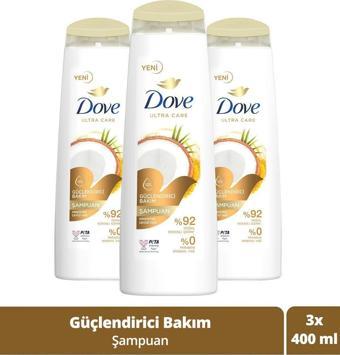 Dove Ultra Care Saç Bakım Şampuanı Güçlendirici Bakım Hindistan Cevizi Yağı 400 ml X 3 Adet