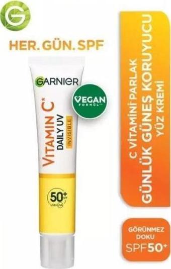 Garnier C Vitamini Parlak Günlük Güneş Koruyucu Fluid Yüz Kremi Görünmez Doku SPF50+ 40ml