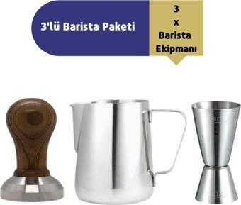 By Tüfekçi 3'Lü Barista Ekipmanı (Jıgger-Tamper-Süt Potu)