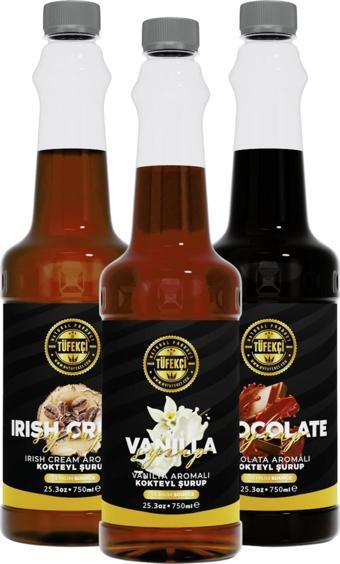 By Tüfekçi Vanilya-Çikolata-Irısh Cream 3'Lü Avantajlı Paket Kokteyl, Pasta Ve Kahve Şurubu (750 Ml X 3)