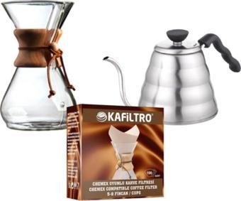 Epinox Kahve Demleme Ekipmanı Seti (İst Coffee Chemex 800 Ml, Kettle 1200 Ml Ve Kafiltro 100 Ad)