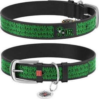 Waudog Collar QR Pasaportlu Deri Köpek Boyun Tasması, Siyah, Joker Desenli, W 12 mm, L 18-24 cm