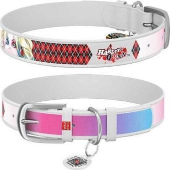 Waudog Collar QR Pasaportlu Deri Köpek Boyun Tasması, Beyaz, Harley Quinn Desenli, W 12 mm, L 18-24 cm