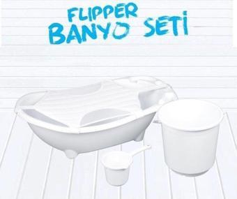 Flipper Bebek Banyo Küvet Seti - 4'lü Bebek Banyo Küveti - Beyaz