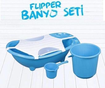 Flipper Bebek Banyo Küvet Seti - 4'lü Bebek Banyo Küveti - Mavi