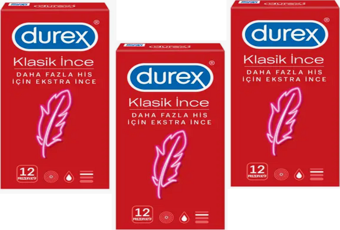 Durex Klasik İnce 12 Adet x 3 Kutu