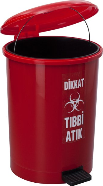 Safell Tıbbi Atık Kovası Pedallı - 30 Litre - Tıbbi Atık Çöp Kovası - Kırmızı