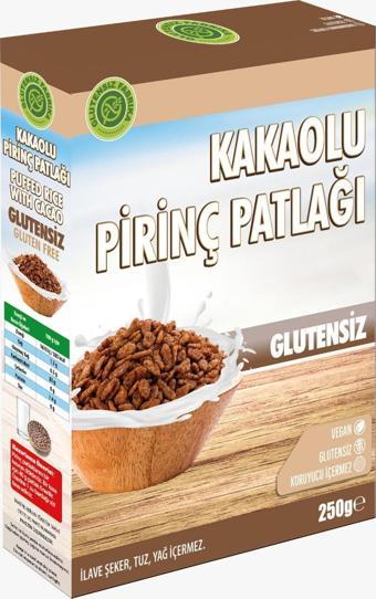 Glutensiz Kakaolu Pirinç Patlağı 250 Gram Katkısız Vegan