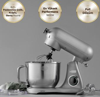 Karaca Powercast Chef Döküm Stand Mikser Silver Mutfak Şefi 1800W 6,2 Lt