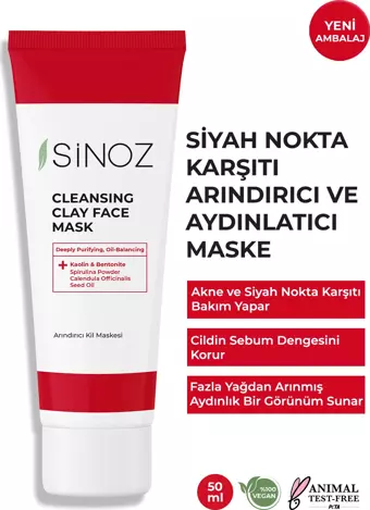 Sinoz Akne Ve Siyah Nokta Karşıtı Arındırıcı Yüz Bakım Kil Maskesi 50 ml Tüm Ciltler Için