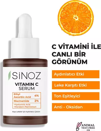 Sinoz Ton Eşitleyici Aydınlatıcı Vitamin C %4 Niacinamide %2 Yüz Serumu 30 ml Tüm Ciltler Için