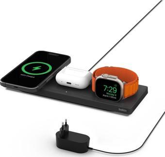 Belkin BC PRO Magsafe 3in1 Kablosuz Şarj Pedi (Apple Watch Series 7, 8, Ultra için Hızlı Şarj)