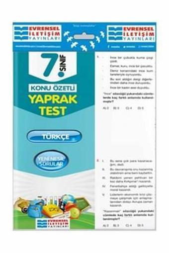 7.SINIF TÜRKÇE YAPRAK TEST - EVRENSEL İLETİŞİM YAYINLARI - Evrensel İletişim Yayınları