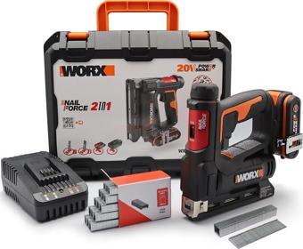 WORX WX843 20Volt/2.0Ah. Li-ion Şarjlı Profesyonel 6-14mm Zımba ve 15mm Çivi Çakma + 3500 adet Yedek Zımba ve Çivi