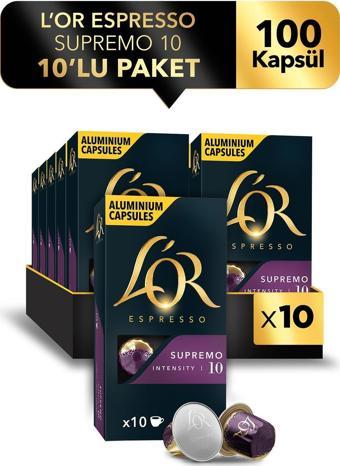 L'OR - Supremo - Intensity 10 - Nespresso Uyumlu Kapsül Kahve Fırsat Paketi 10 x 10 Paket (100 Adet)