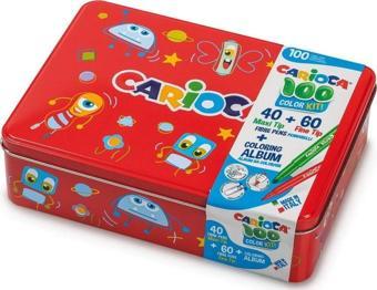 Carioca 100 Color Kit Süper Yıkanabilir Keçeli Kalem Seti 100'lü Boyama Kitabı Ve Kırmızı Metal Kale