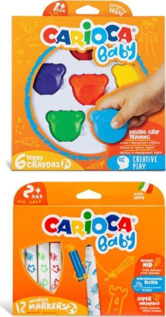 Carioca Teddy Şekilli Kirletmeyen Mum Boya Jumbo Bebek Süper Yıkanabilir Keçeli Boya