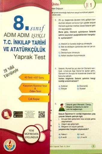 8. Sınıf Adım Adım Işıklı T. C. İnkılap Tarihi ve Atatürkçülük Yaprak Test - Işıklı Yayıncılık