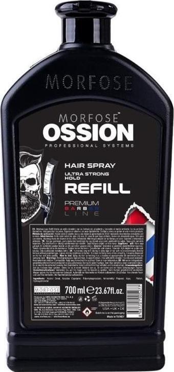 Morfose Ossion Premium Barber Line Ultra Strong Refill Gazsız Saç Spreyi 700 Ml