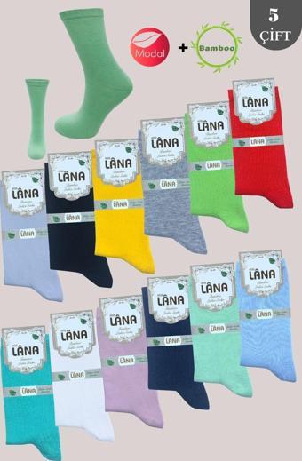 Kral Socks Kadın Çorabı (Bambu + Modal) Ter Emici Dikişsiz Trend Model Soket Uzun Çorap (5 Çift) Asorti Renk