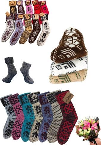 Kral Socks Otantik (2 Çift) Yöresel Çorap Yün Örgü Dokuma (Karma Renkler)