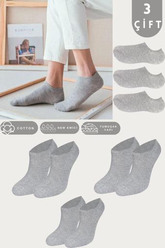 Kral Socks Unisex Düz Desen (3 Çift) Pamuklu Terletmez Yazlık Görünmez Çorap Seti
