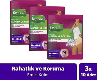 Depend Emici Külot Kadın Hasta Bezi Orta Boy 3 x 10'lu