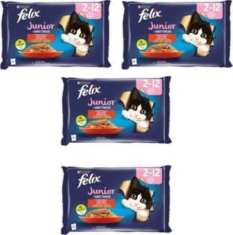 Felix Junior Tavuklu ve Sığır Etli Yaş Kedi Maması (4X85GR) - 4 Adet