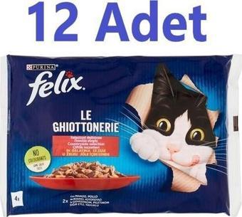 Felix Multipack Sığır ve Tavuk Etli Yetişkin Yaş Kedi Maması (4X85gr) - 12 Adet