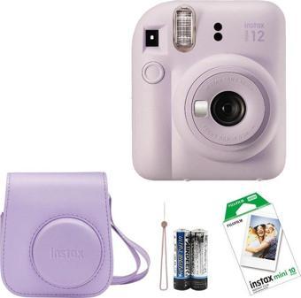 Instax Mini 12 Fotoğraf Makinesi+Askı+pil+Çanta+10’lu film (lila)