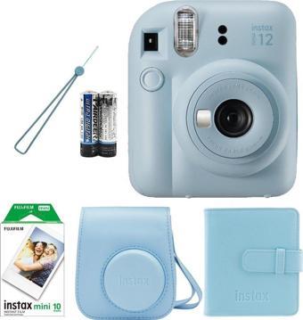 Instax Mini 12 Fotoğraf Makinesi+Askı+pil+Çanta+10’lu film+Albüm (mavi)