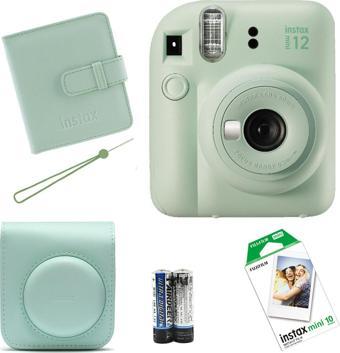 Instax Mini 12 Fotoğraf Makinesi+Askı+pil+Çanta+10’lu film+Albüm (yeşil)