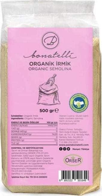 Bonatelli Organik İrmik 500 g ℮