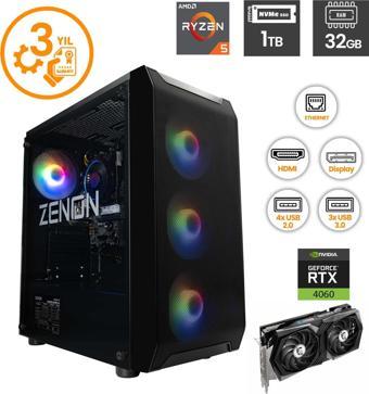 ZENON RAKS TR105 Ryzen 5 5600 32GB 1TBSSD RTX4060-8GB FreeDOS Gaming Masaüstü Bilgisayar