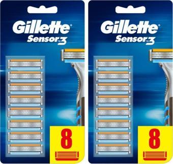 Gillette Sensor3 Erkek Tıraş Bıçakları, 8+8 Yedek Tıraş Bıçağı