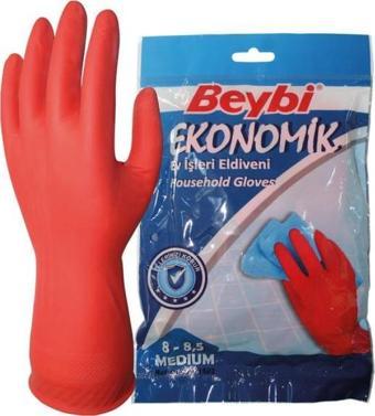 Beybi 7-7.5 Ekonomik 25li Paket Lateks Kırmızı Eldiven Pamuk Kaplı İç Yüzey Terlemeyi Azaltır