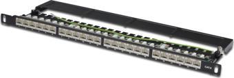 Digitus 19 Inch 24 port Cat.6 Patch Panel, Zırhlı (Shielded), siyah renk, 0,5U boyut