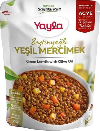 Yayla Yemek Hazır Zeytinyağlı Yeşil Mercimek 250 G