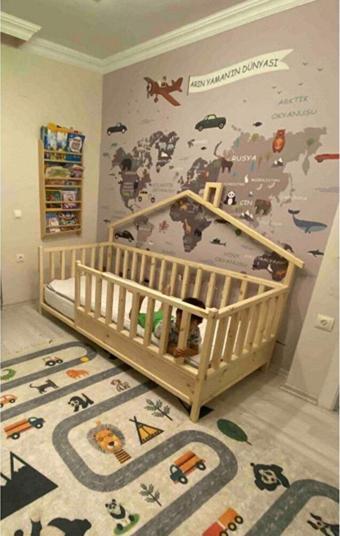 Baby Kinder Back Roofed Doğal Ahşap Yatak Montessori Bebek Ve Çocuk Karyolası